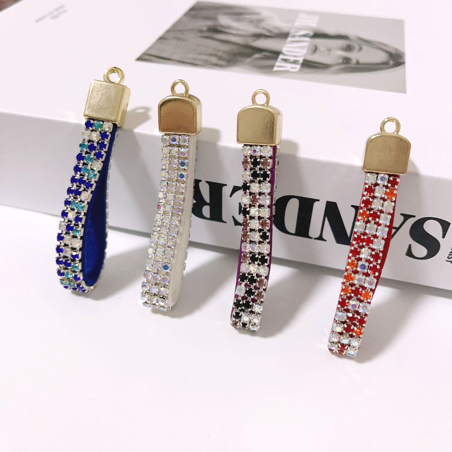 Wholesale 12PCS Rhinestone Hanging Rope Keychains